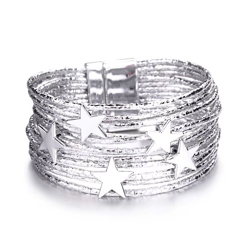 bracelet multi rang cordon étoile argent