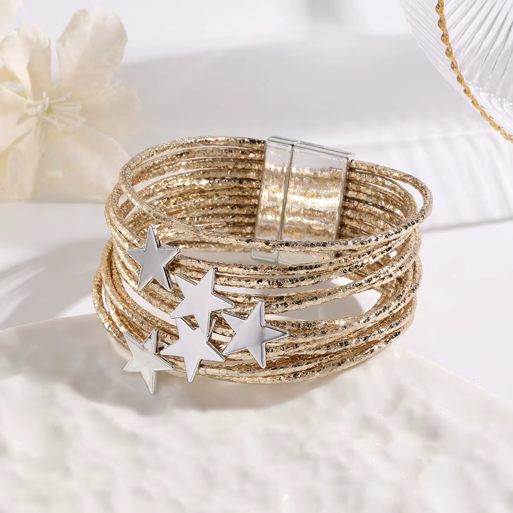 bracelet multi rang cordon étoile doré (3)