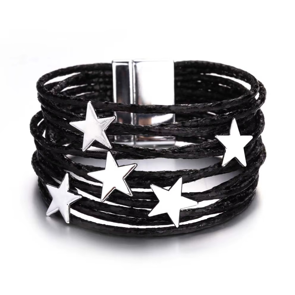 bracelet multi rang cordon étoile noir