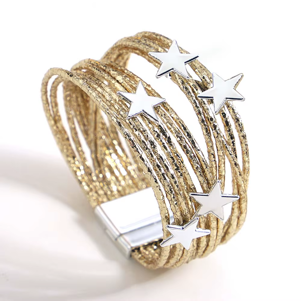 bracelet multi rang cordon étoile doré