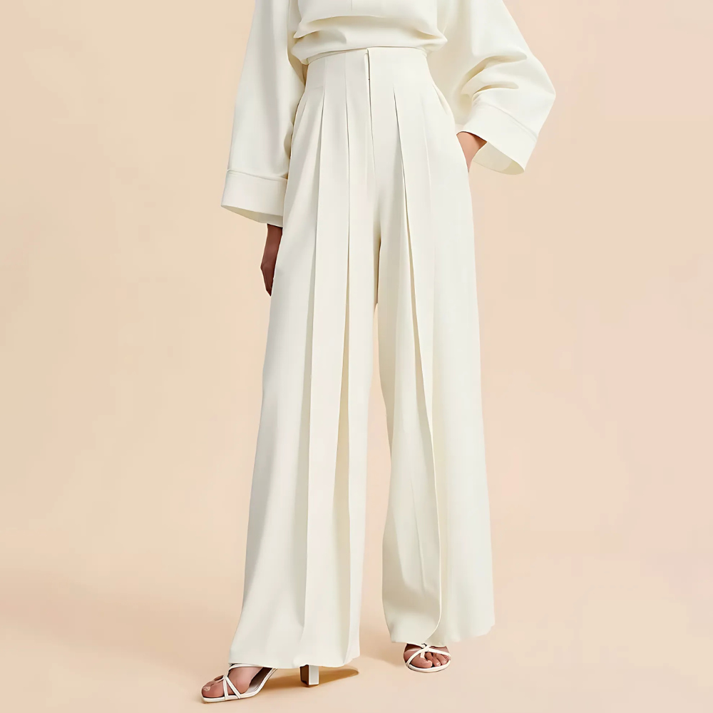 pantalon blanc été taille haute à jambes larges