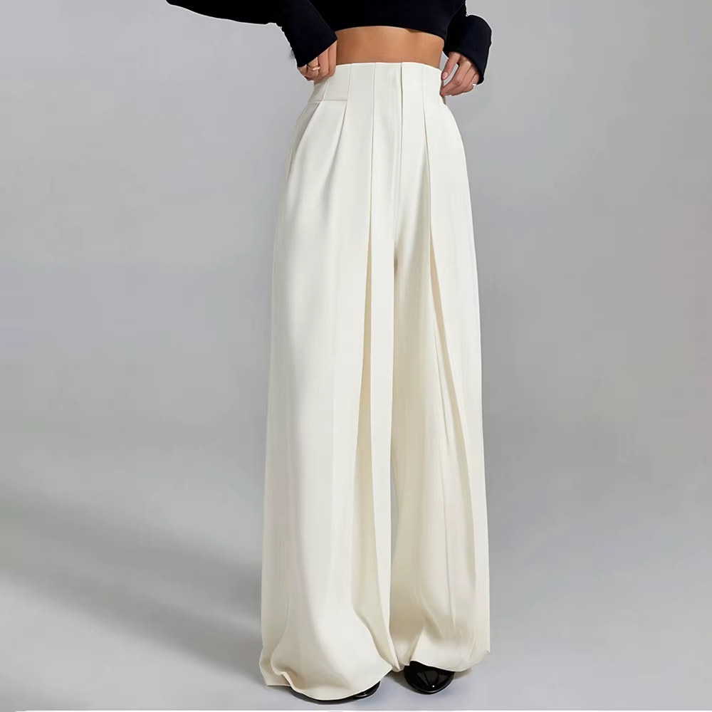 pantalon blanc été taille haute à jambes larges (2)