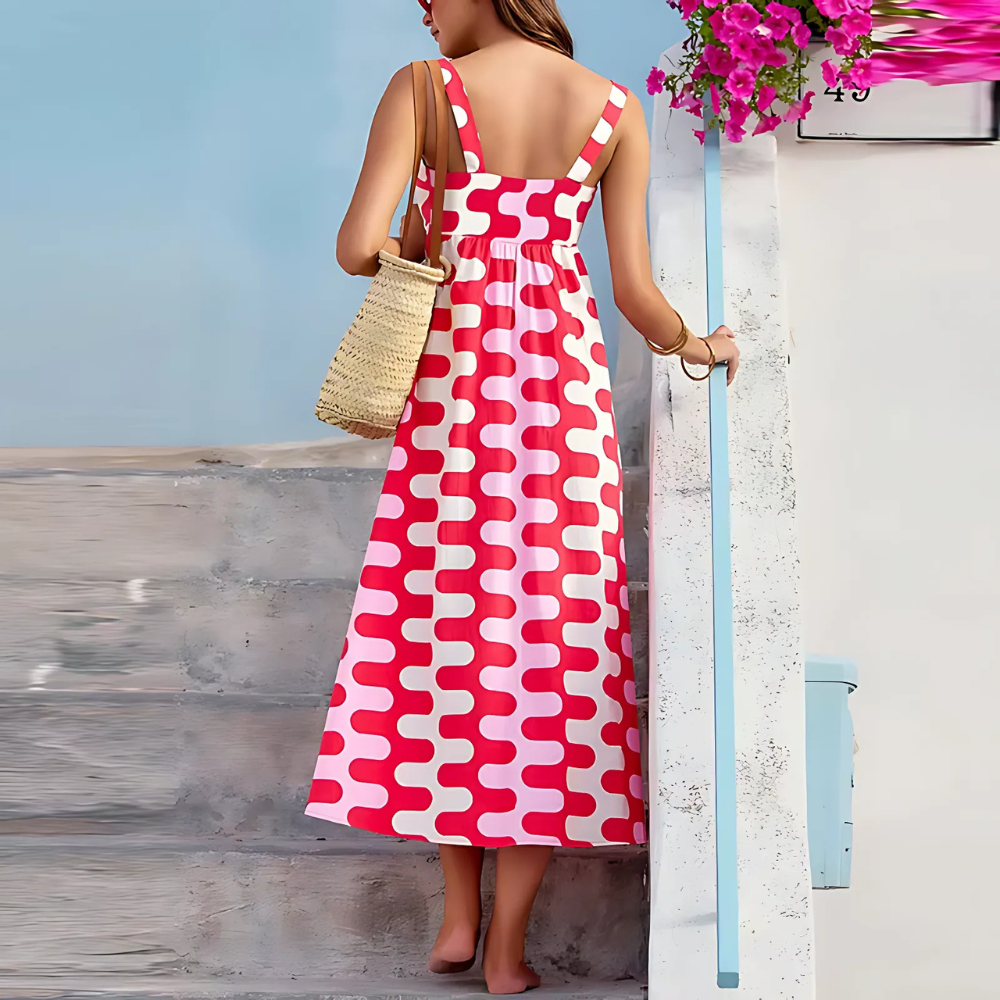 robe longue à bretelles été femme imprimé rouge