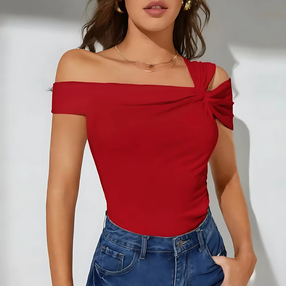 top épaule dénudé rouge femme (3)