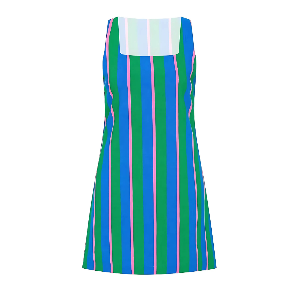 robe courte à bretelles imprimée bleu vert femme (2)