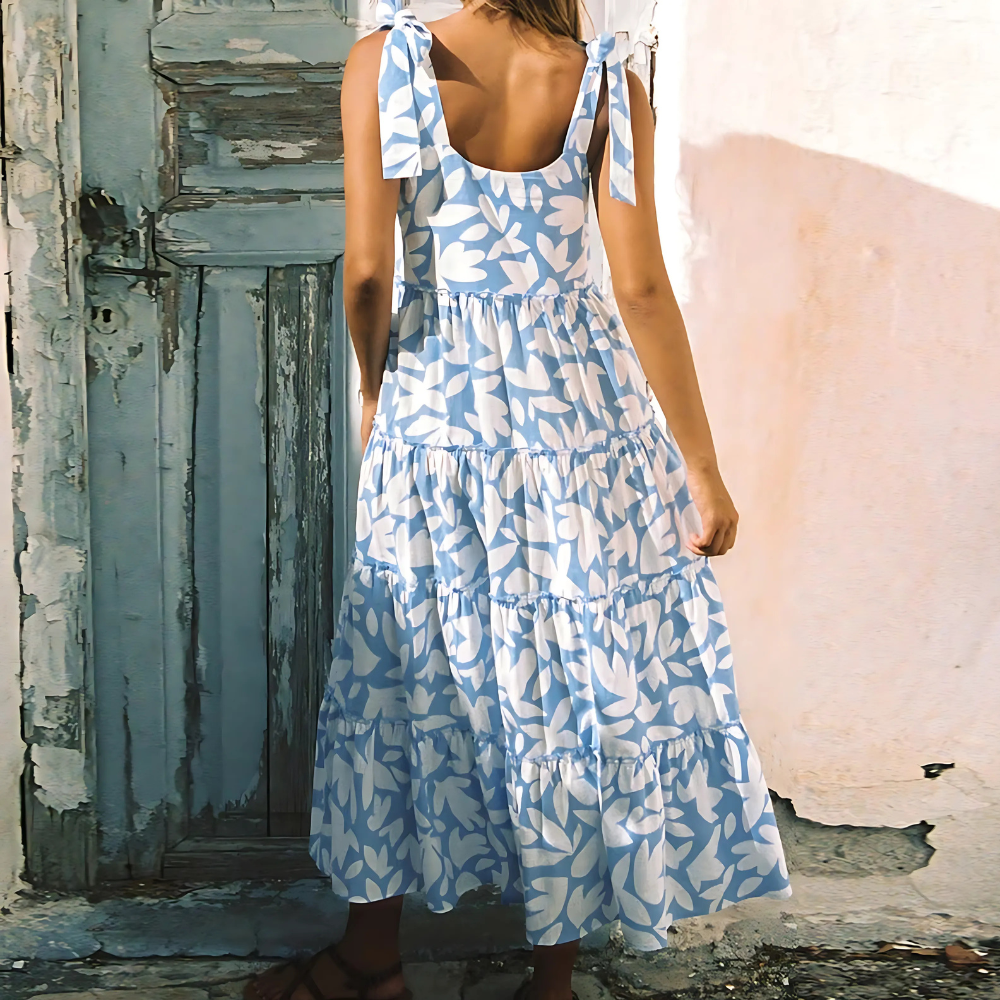 robe longue romantique bleu floral