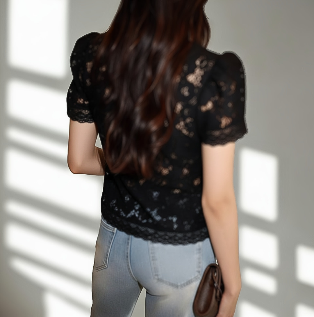 T-shirt Canelle noir dentellen femme