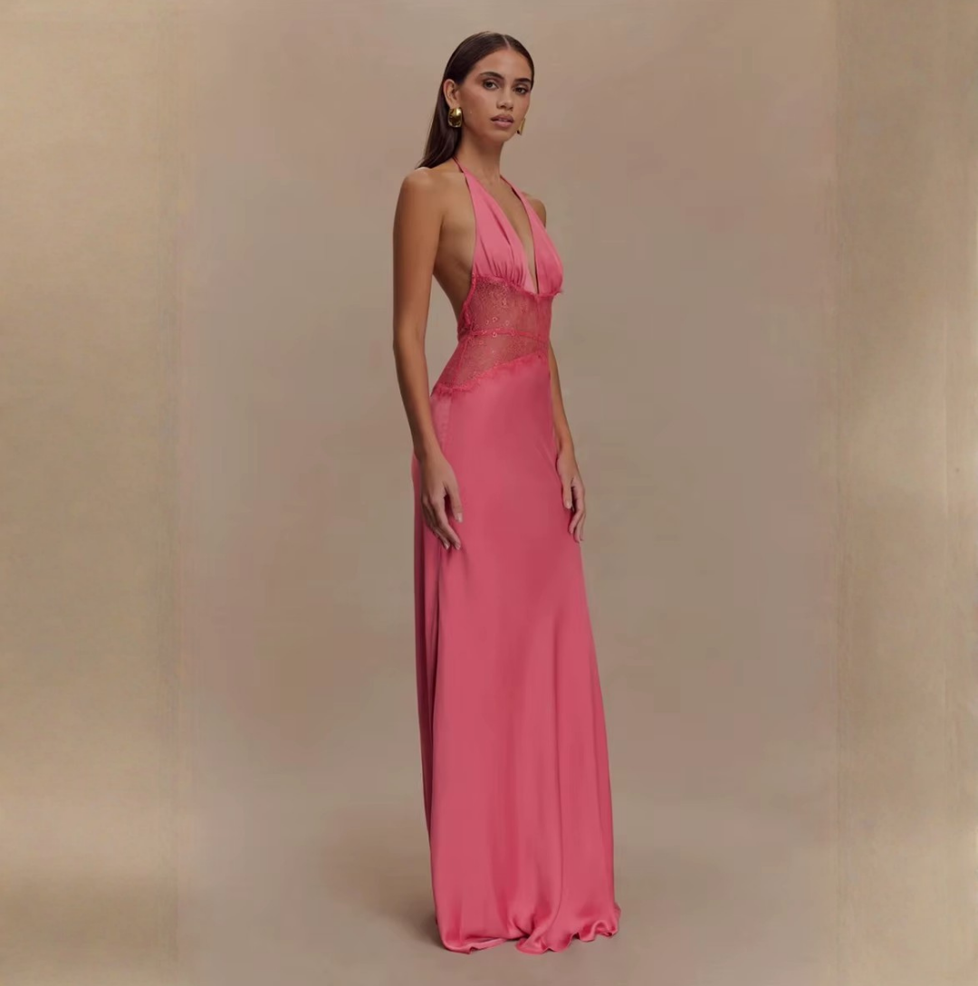 Robe Caliane rose satin