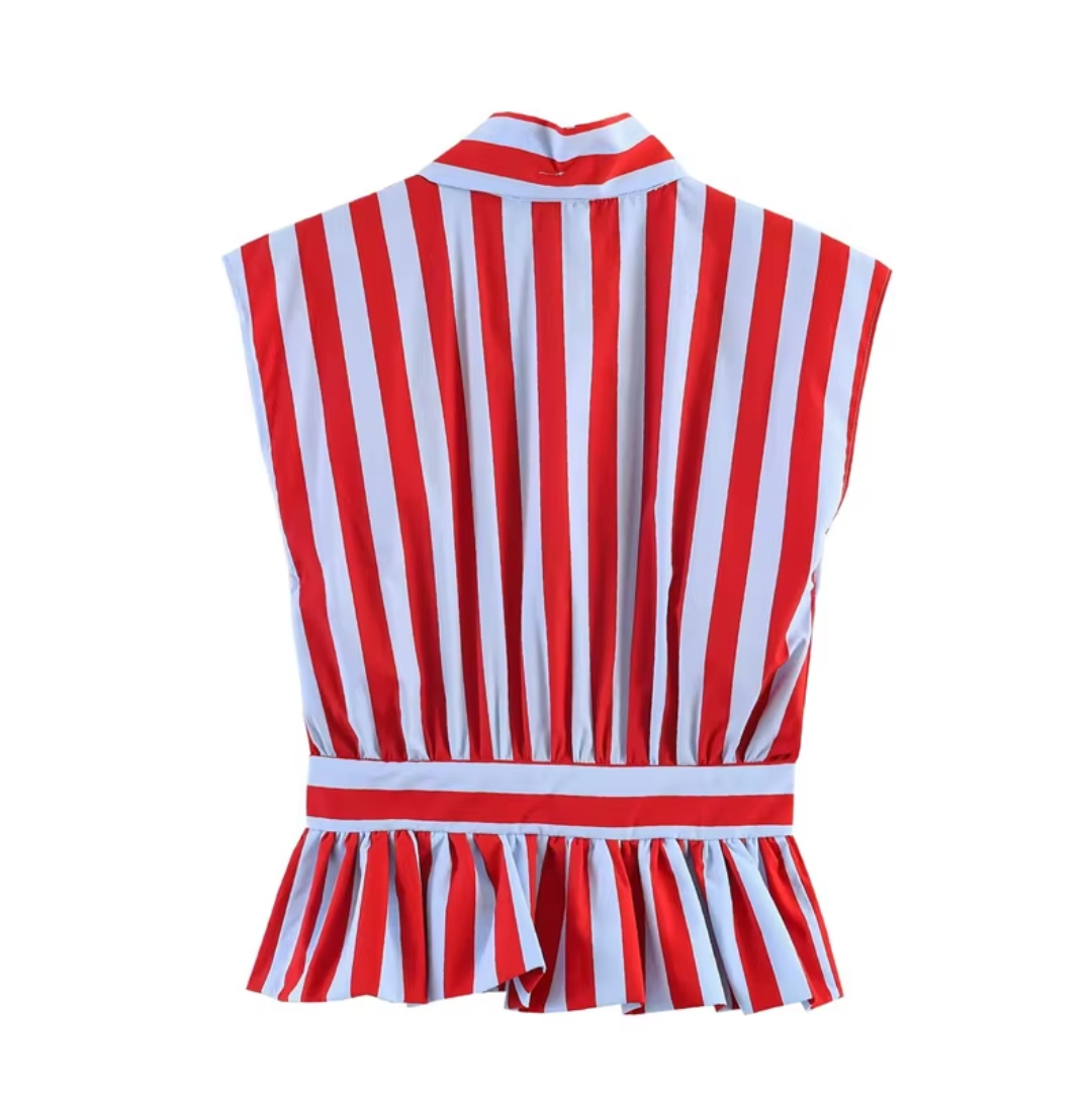chemise sans manches à rayures  bleu rouge