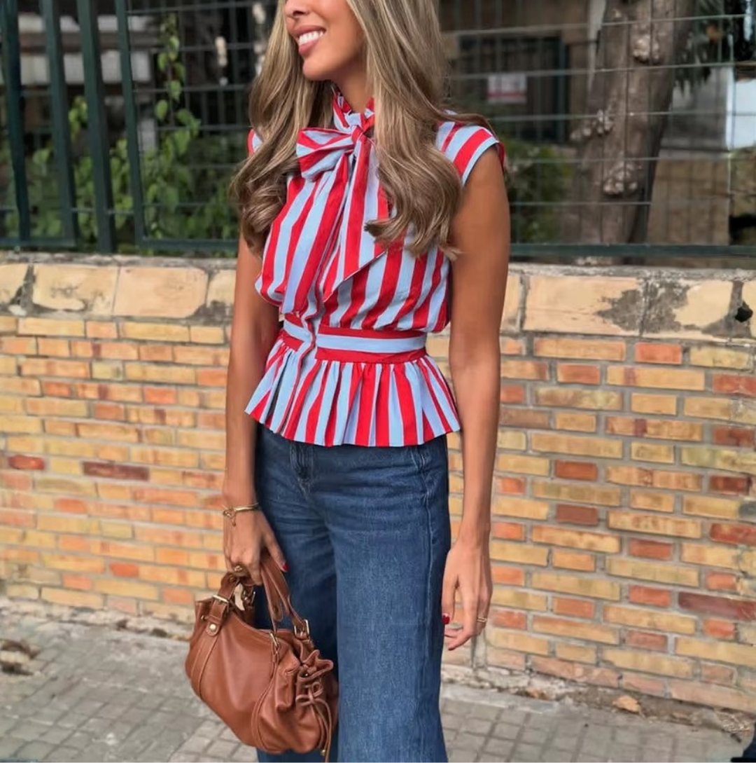 chemise sans manches à rayures femme été