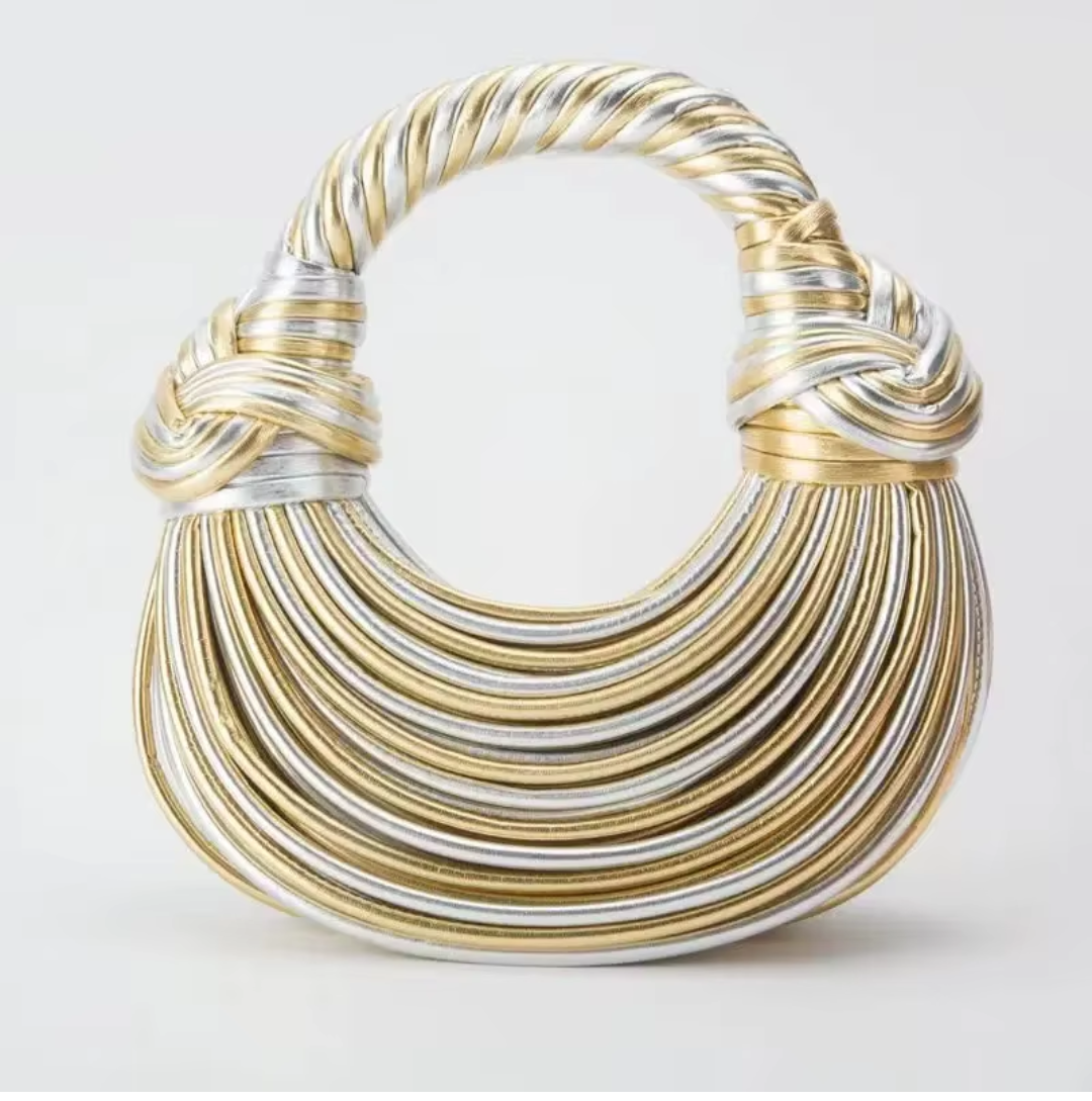 sac à main demi-lune argent et or