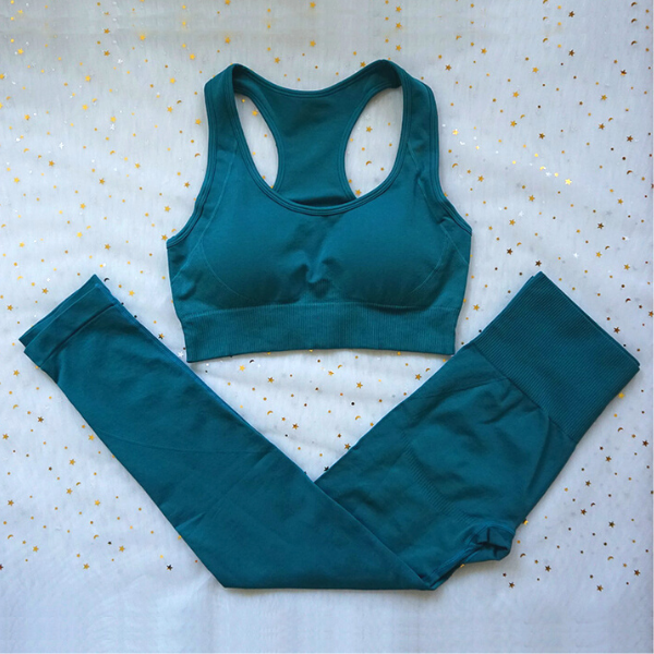 Ensemble tenue de yoga brassière legging femme vert