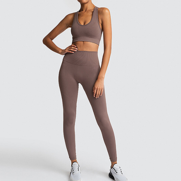 Ensemble tenue de yoga brassière legging femme taupe