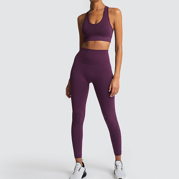 Ensemble tenue de yoga brassière legging femme violet