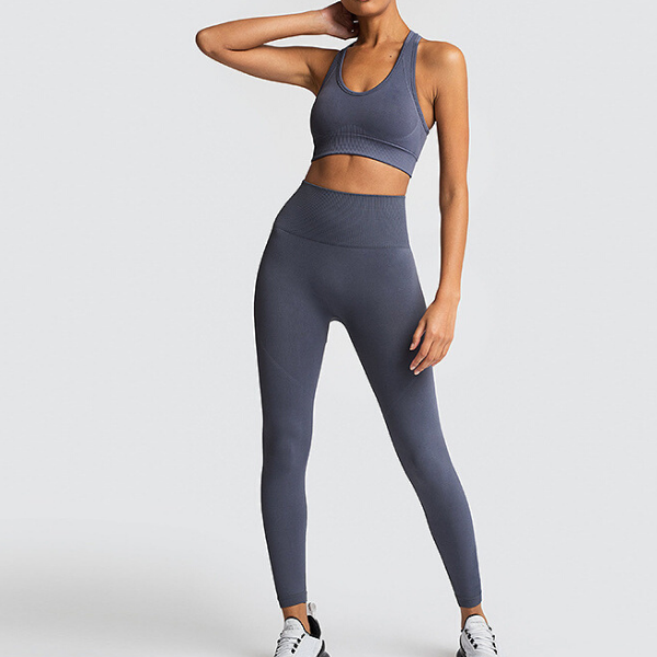 Ensemble tenue de yoga brassière legging femme gris