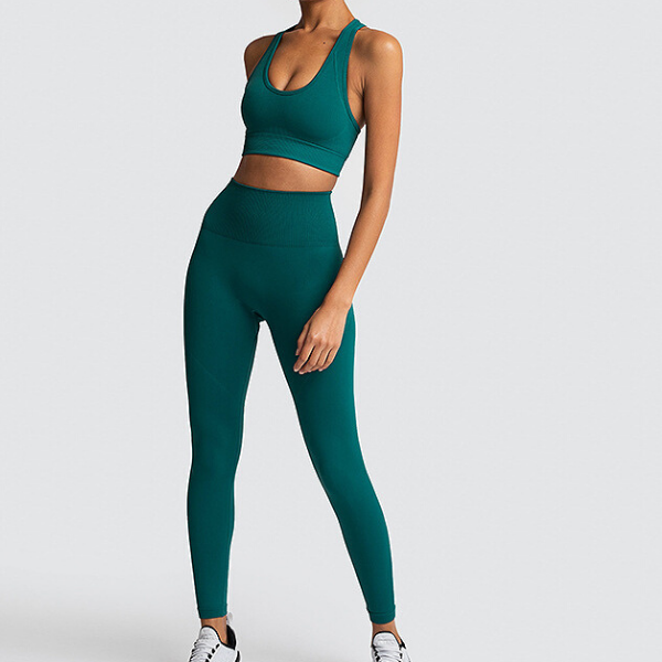 Ensemble tenue de yoga brassière legging femme vert