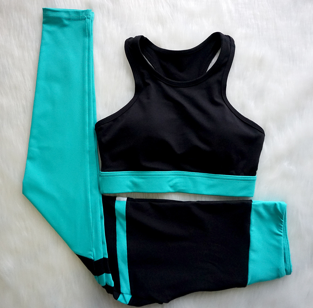 Ensemble de yoga brassière legging femme bicolore vert 1