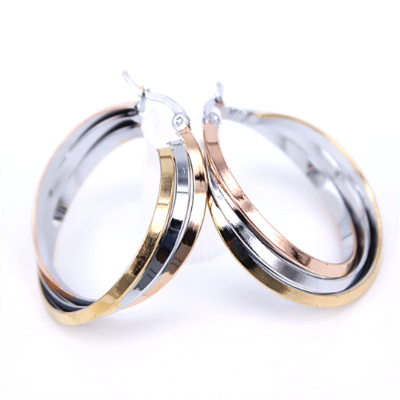 créoles triples plates or gold or rose argent acier inoxydable à bijoux femme en ligne pas cher cadeau 5