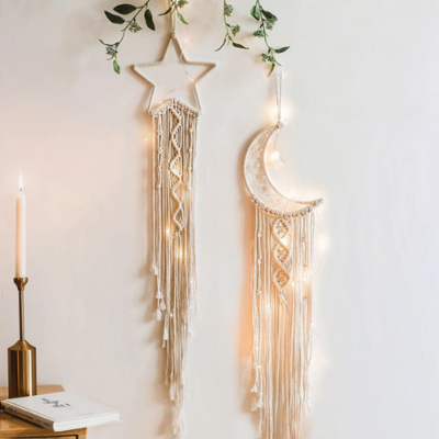 attrape rêve macramé mural  lune étoile pas cher