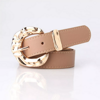 ceinture femme cuir pu beige boucle dorée
