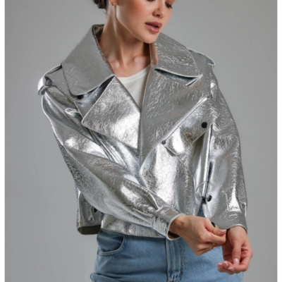 perfecto en cuir silver brillant