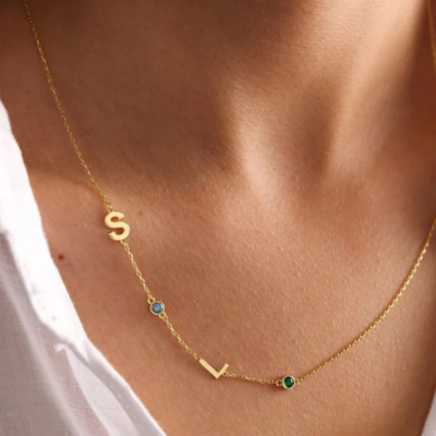 Collier personnalisé avec initiale et pierre de naissance cadeau femme