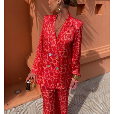 ensemble blazer pantalon occasion femme rouge