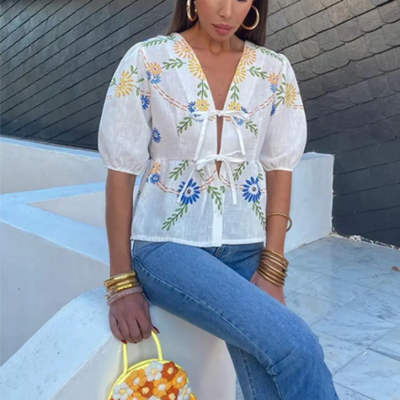 t-shirt blanc fleuri femme