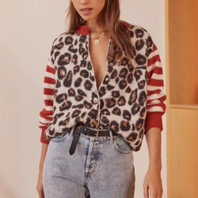 cardigan en laine imprimé léopard pour femme