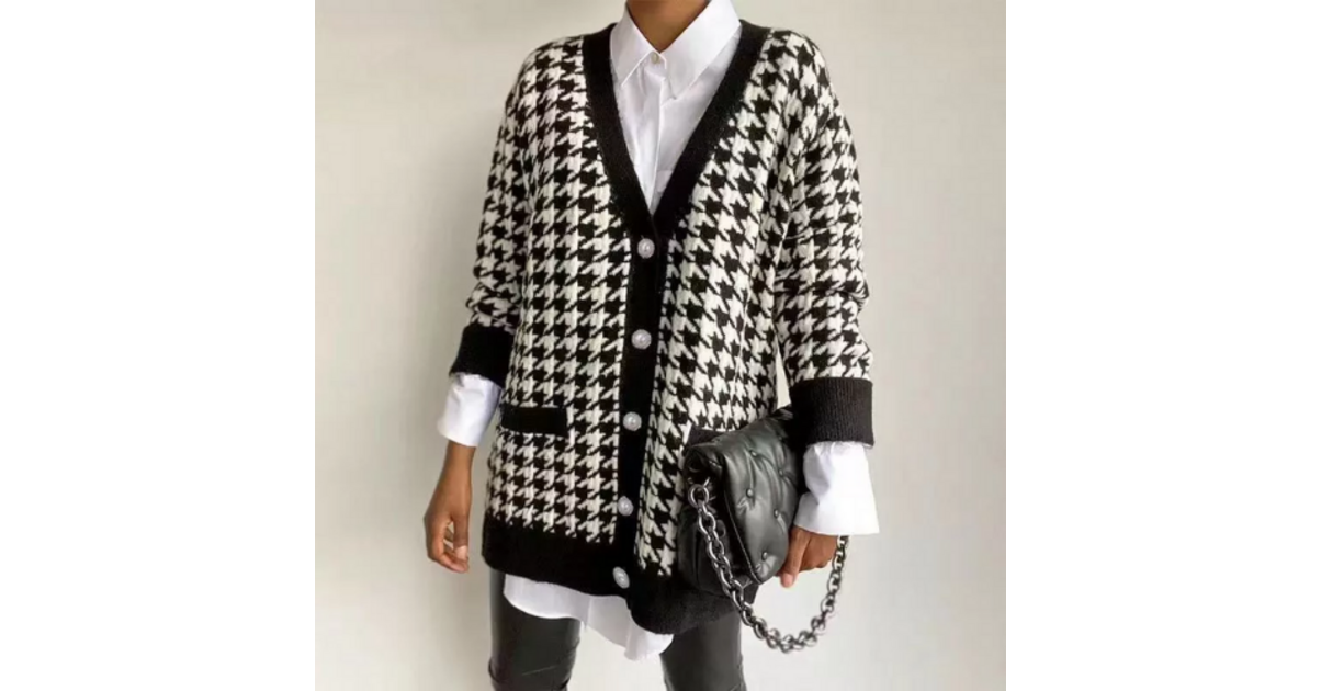 Cardigan Long Gilet Pied De Poule Femme Cardigan Long Sandro Pied