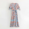 Robe portefeuille V imprimée bleu femme boho 6