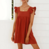 robe trapèze rouge à volants femme printemps été en ligne