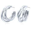 boucles d'oreilles créoles triples pendantes couleur argent