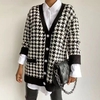Cardigan-pied-de-poule-femme-mode-automne-hiver-l-gant-pull-tricot-noir-manches-longues-ample