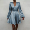 robe satin bleu ciel courte chic femme