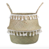 Panier jonc de mer tressé glands blancs