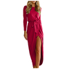 Robe-longue-l-gante-pour-femmes-col-rond-Slim-couleur-unie-manches-longues-d-contract-soir