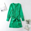 Foridol-robe-de-soir-e-en-Satin-vert-manches-longues-avec-n-ud-papillon-en-soie