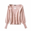 Bazaleas-pull-col-carr-pour-femme-noir-pull-tricot-Vintage-manches-lanternes-Harajuku