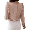 blouse rose clair à volants manches longues femme automne 2022