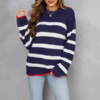pull bleu marine rayé noir tendance femme nouvelle collection hiver 2022