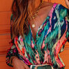 Chemise-manches-longues-pour-femmes-haut-l-gant-multicolore-col-en-v-imprim-abstrait-pull-over