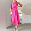 Robe-longue-pliss-e-en-Satin-pour-femmes-asym-trique-paule-d-nud-e-ligne-a
