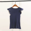 top bleu tricoté à volants femme