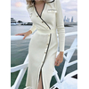 Tossy-Robe-Maxi-en-Tricot-Patchwork-Blanc-pour-Femme-Slim-Lacets-Taille-Haute-Fendue-Robe-de