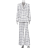 ensemble blazer pantalon évasé à carreaux blanc femme