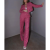 ensemble blazer pantalon rose à carreaux femme