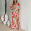robe longue fendue imprimée florale