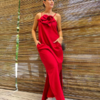 Robe longue à bretelles rouge femme