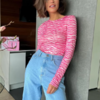 t-shirt manches longues imprimé rose femme